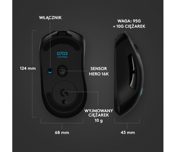 LOGITECH G703 Lightspeed czarna 910-005640 - 506258 - zdjęcie 8
